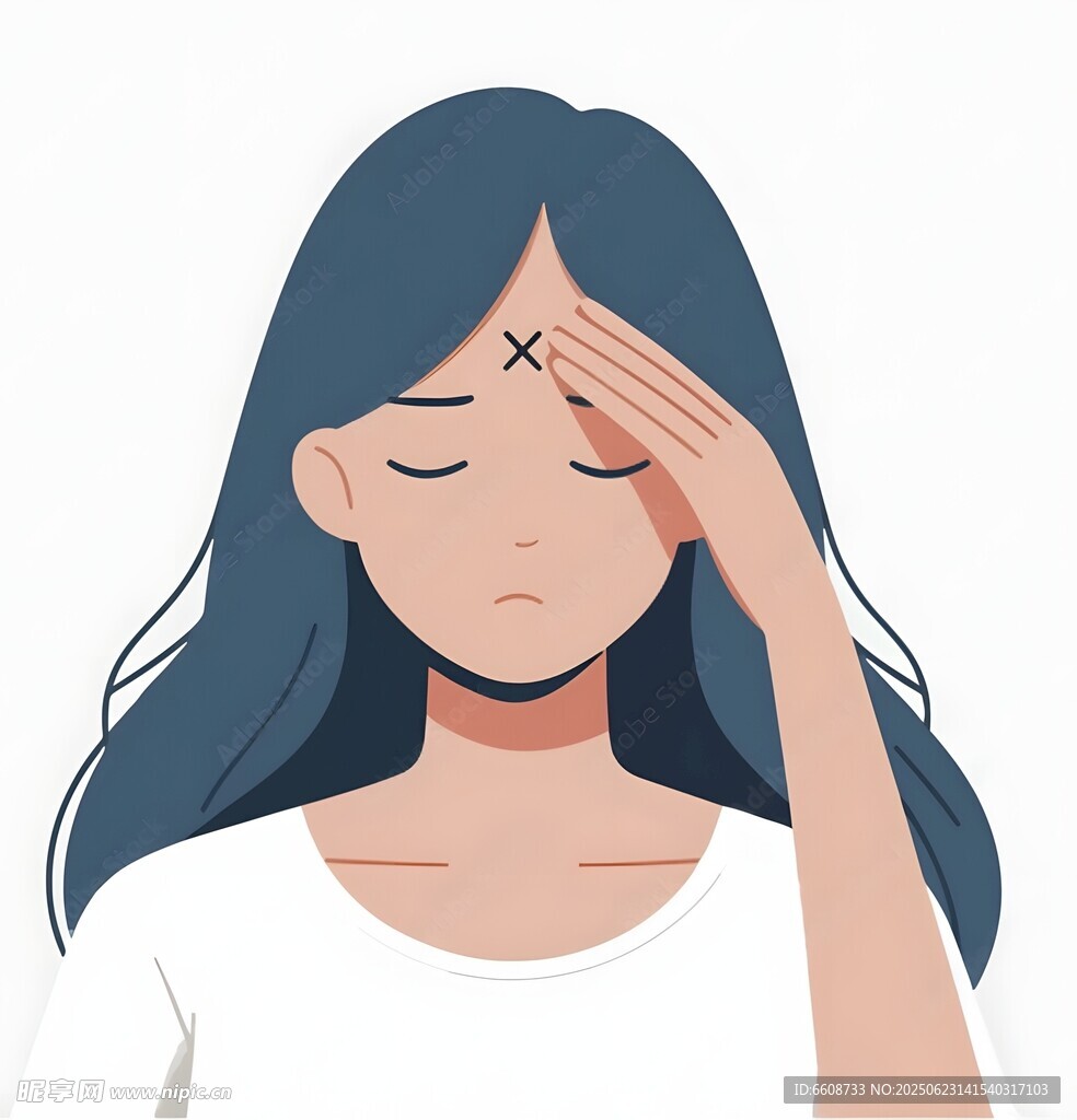 疲憊女性單手扶額顯不適