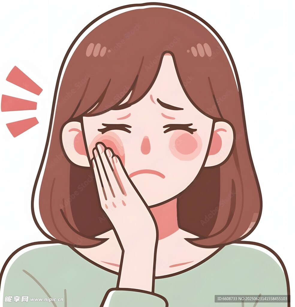 女孩捂嘴面露苦惱神情