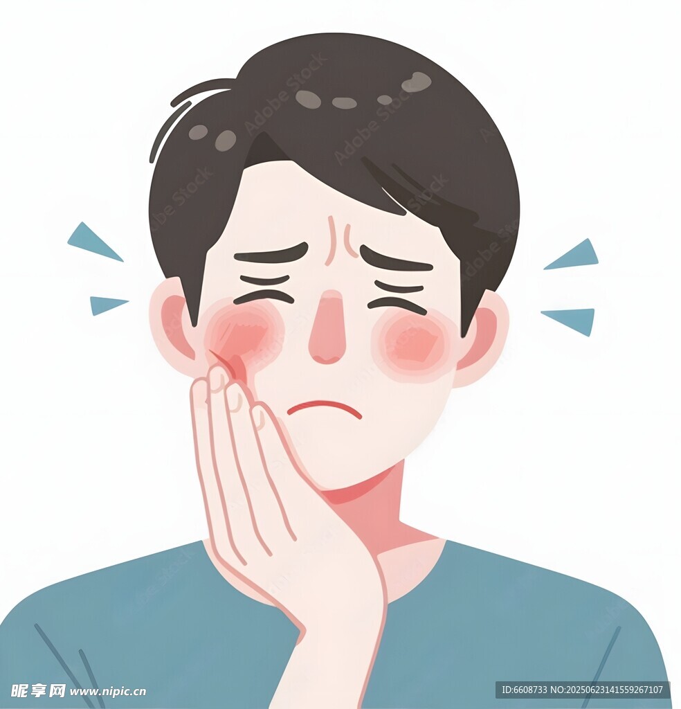 男子捂腮面露牙痛神情