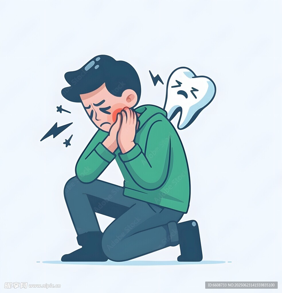 男子因牙痛痛苦蹲下