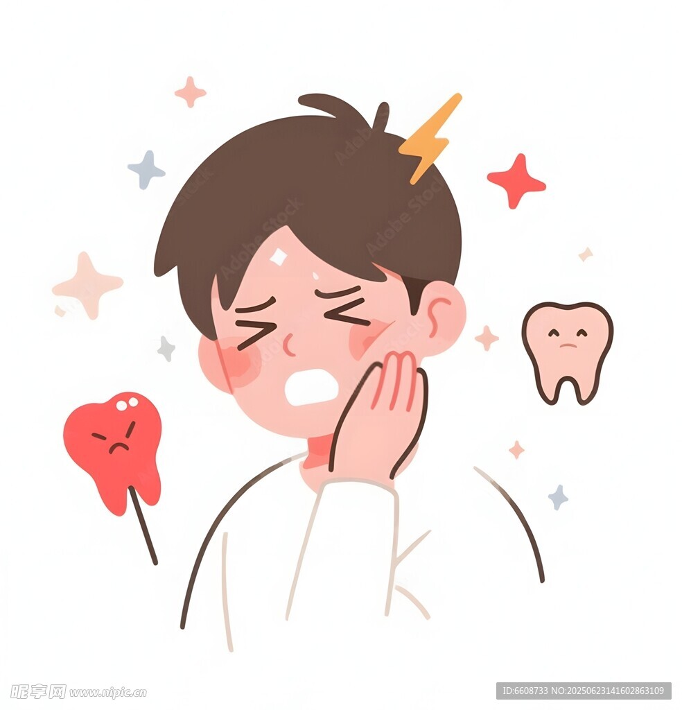 男孩因牙痛露出苦惱表情
