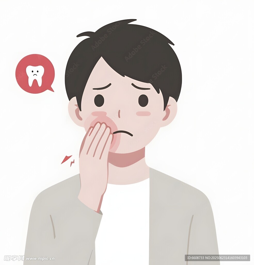 男子因牙痛露出苦惱神情