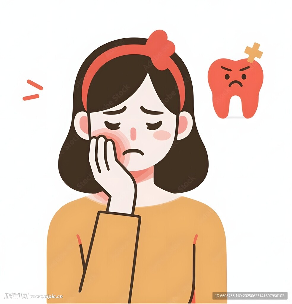 女孩因牙痛面露苦惱