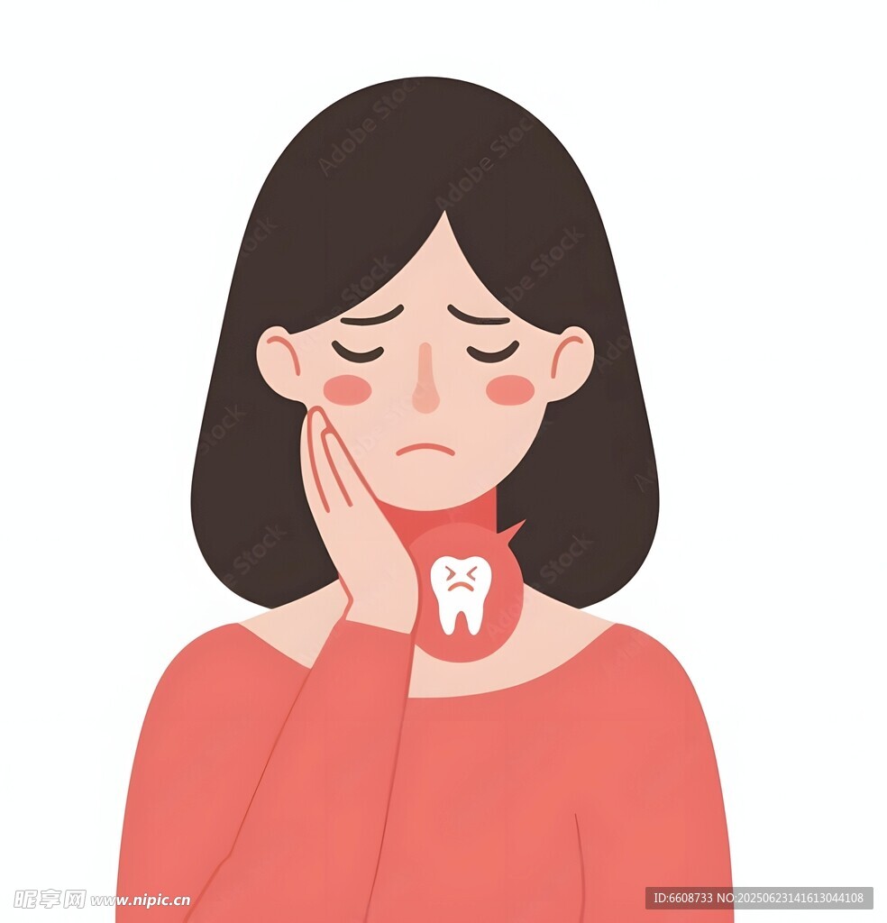 女孩因牙痛面露苦惱