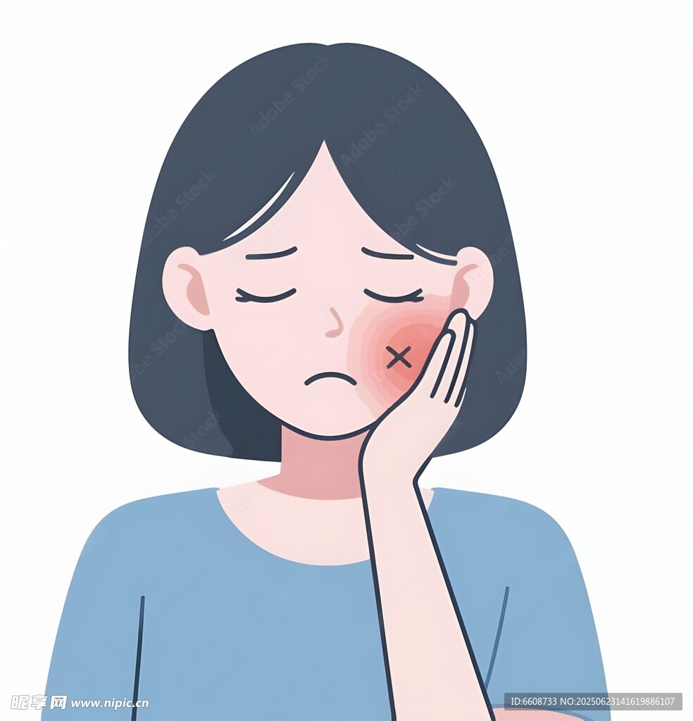 女孩捂著臉面露痛苦