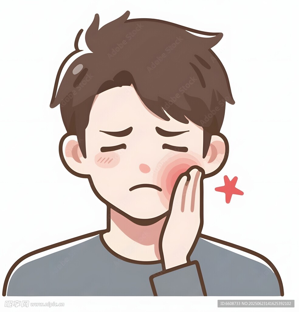 男子捂腮面露牙痛神情