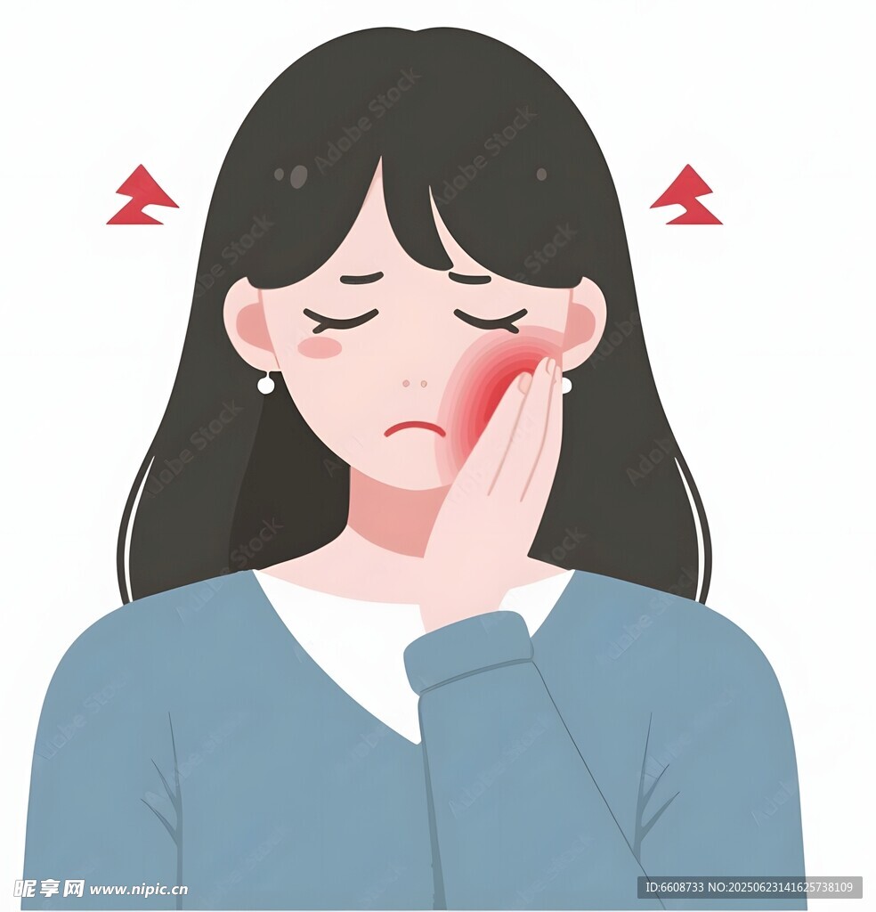 女子捂腮面露牙痛之色