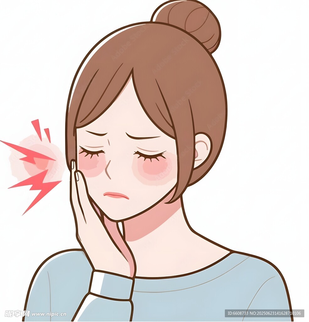 女孩捂腮面露牙痛狀