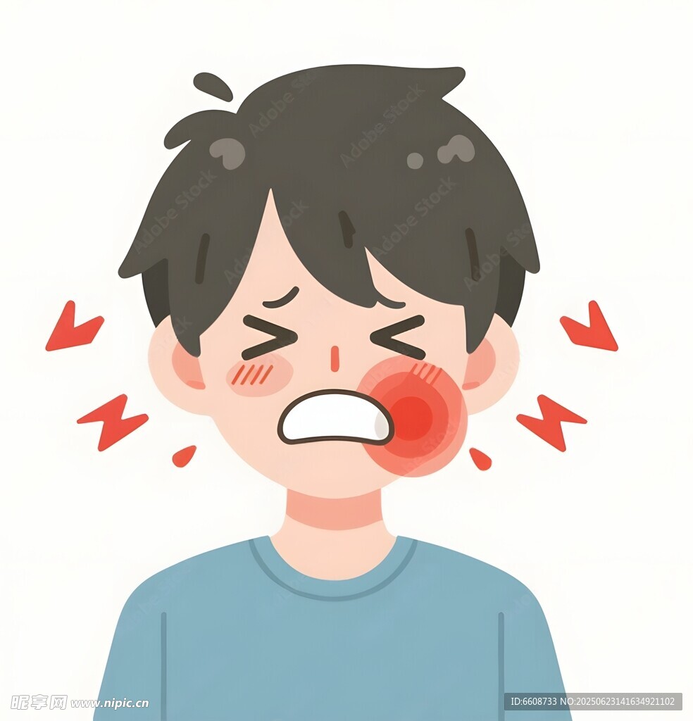男孩臉頰疼痛表情痛苦