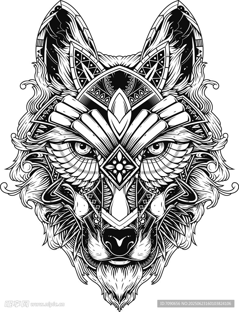 狼頭圖騰藝術插畫