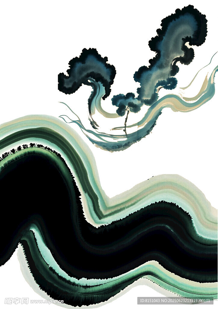 中式水墨風格海浪圖案
