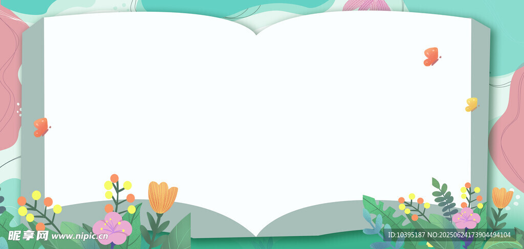 翻開的花草裝飾空白書頁