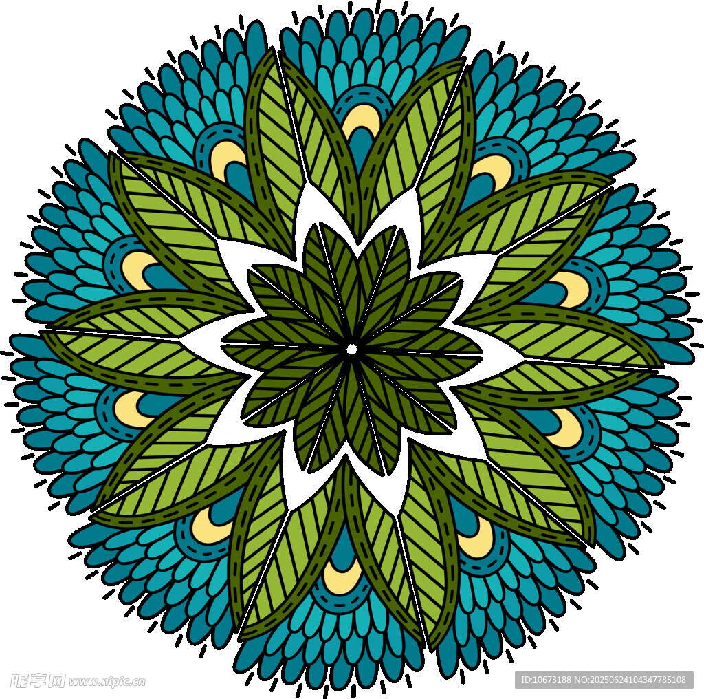 藍(lán)綠花卉曼陀羅圖案