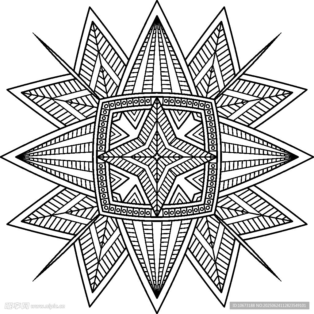 幾何星形黑白裝飾圖案