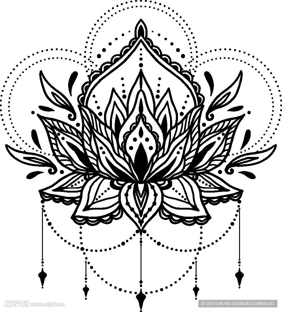 黑白蓮花曼陀羅藝術圖案