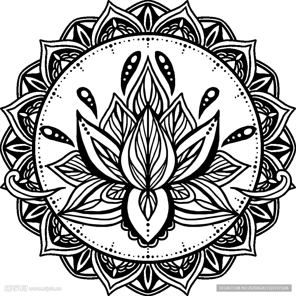 黑白蓮花曼陀羅圖案