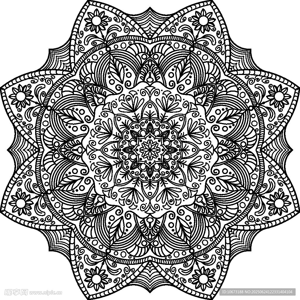 黑白曼陀羅花紋圖案