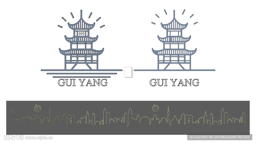兩座古塔圖案設計