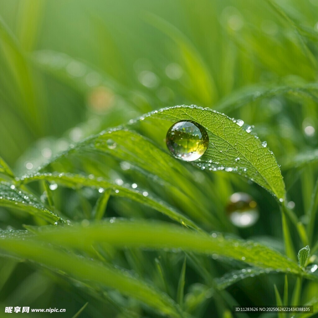綠葉上晶瑩的露珠