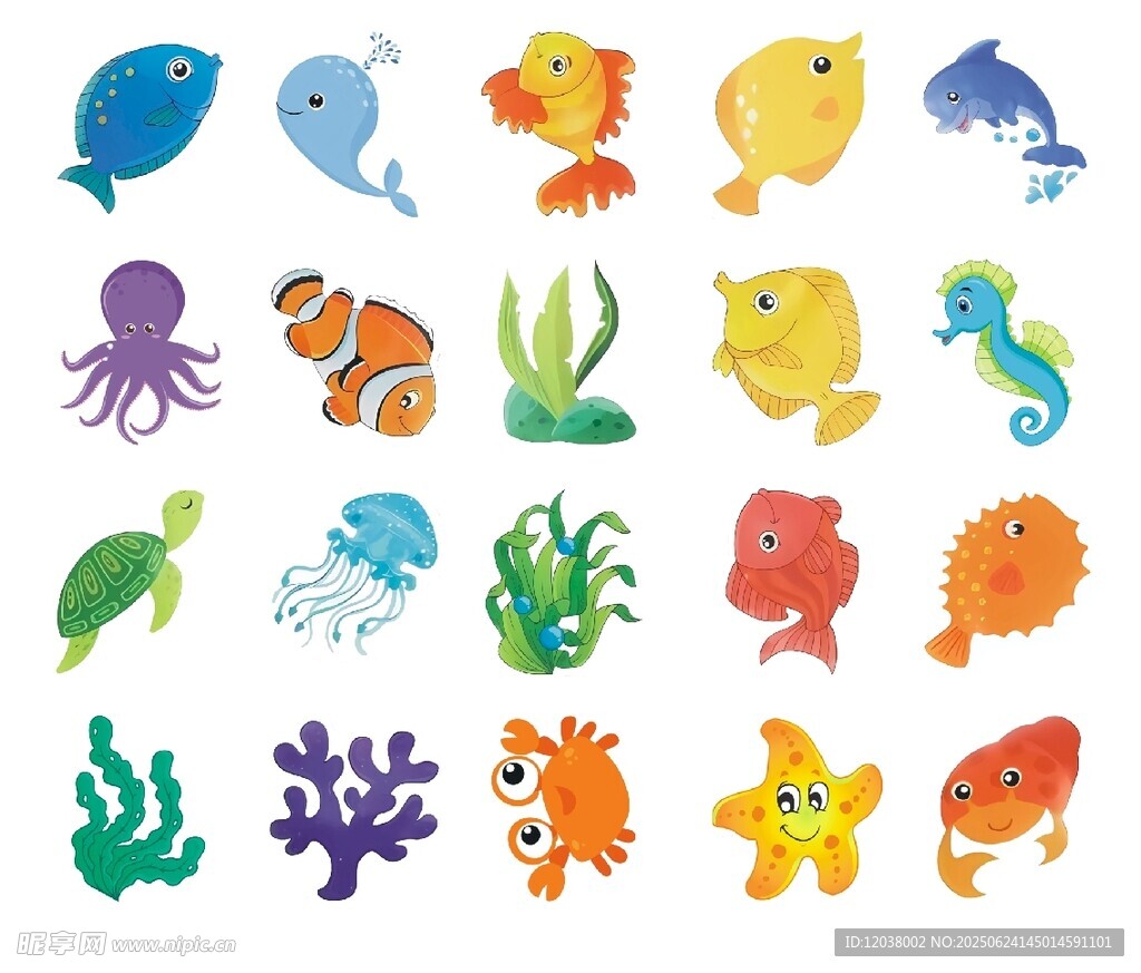 可愛海洋生物卡通圖案集合