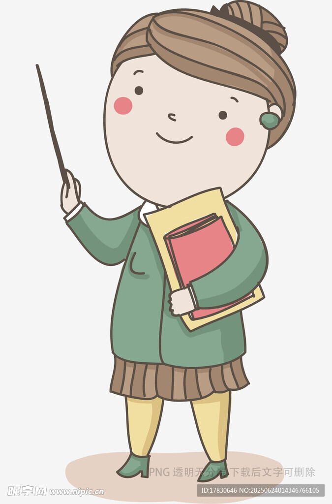 可愛(ài)女教師手持教鞭與書(shū)本