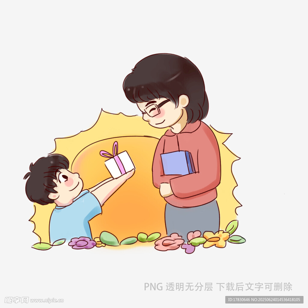 孩子給媽媽送禮物場景
