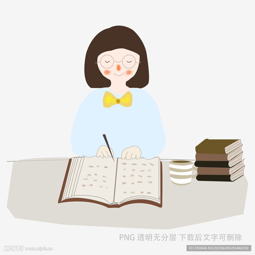 女孩專注閱讀與書寫