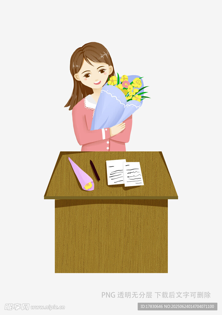 女孩桌前捧花看書瞬間