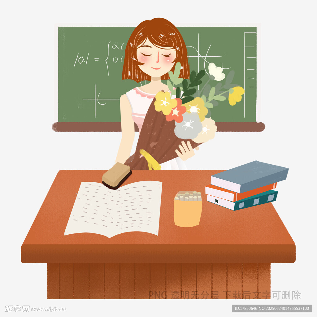 女孩桌前捧花看書的場景