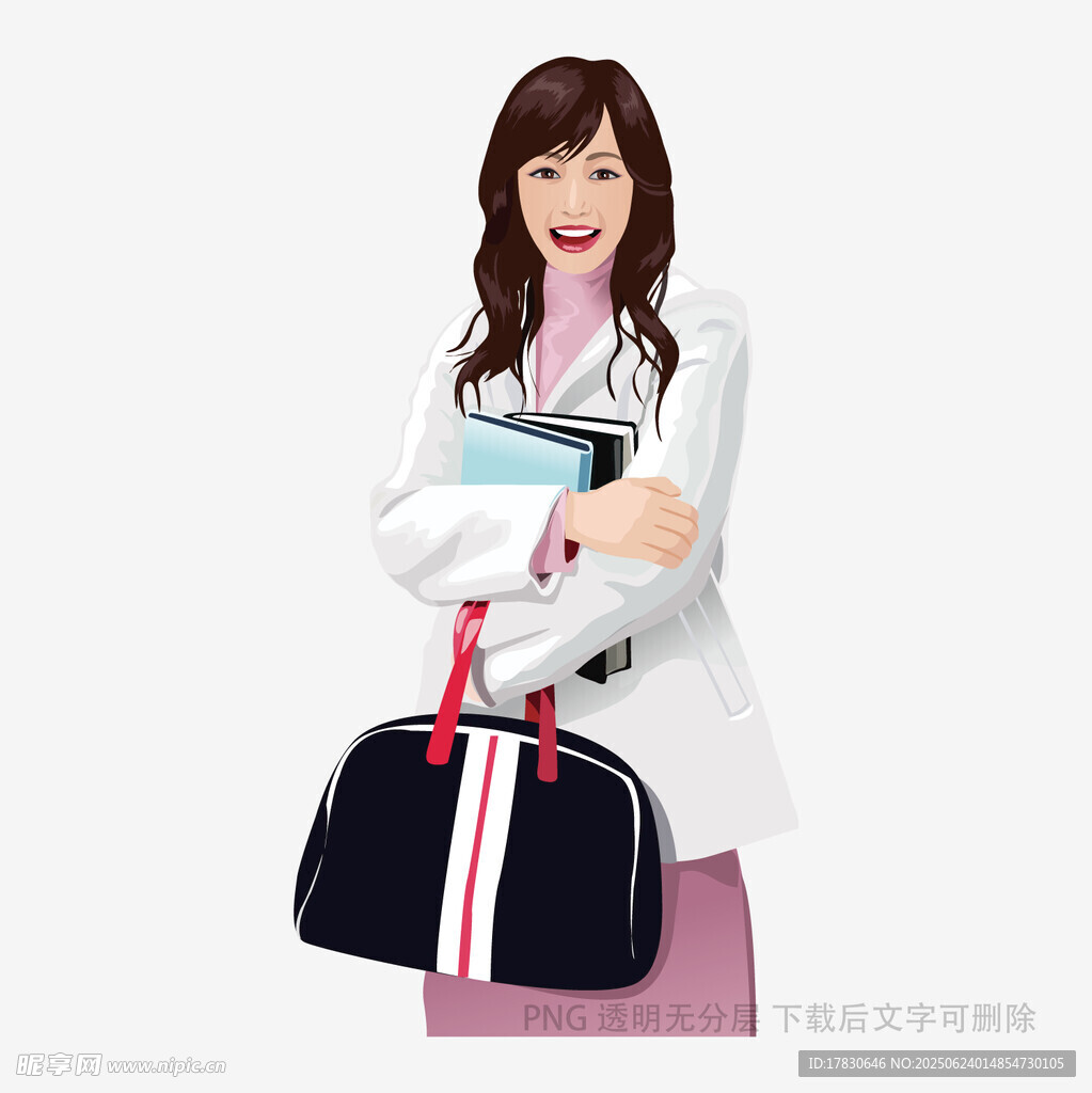 女醫生手持包與文件夾