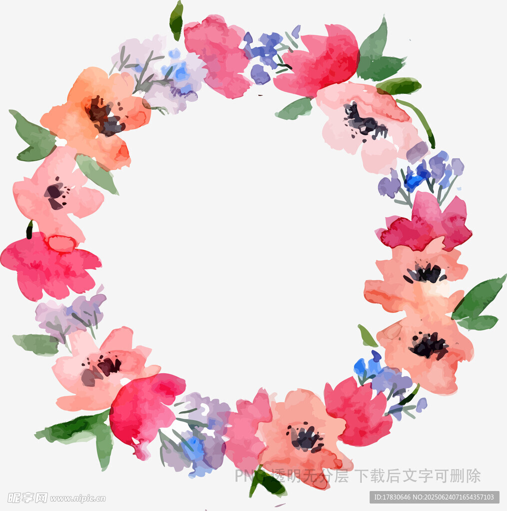 手繪多彩花卉花環圖案