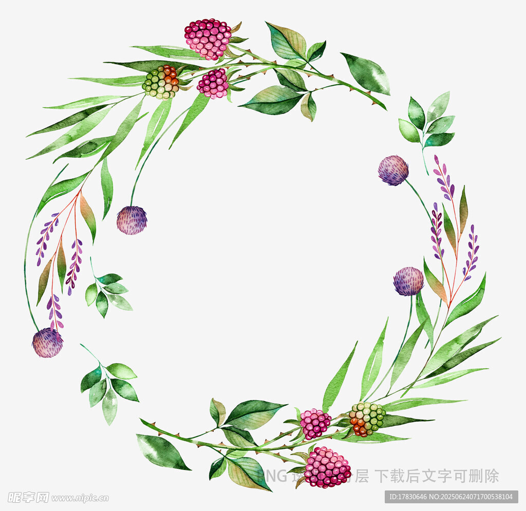 手繪花卉綠葉花環(huán)圖案