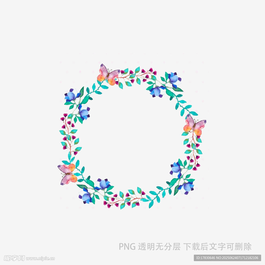 花卉蝴蝶組成的圓形花環