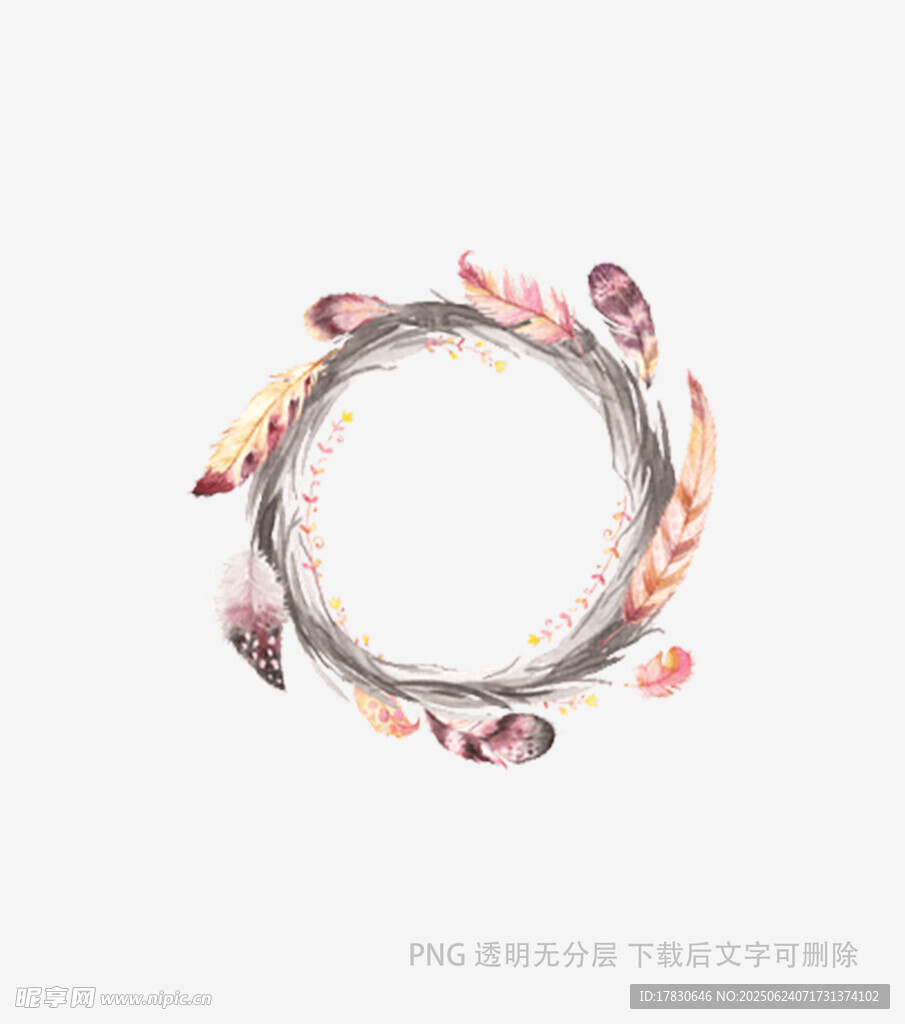 水彩風格花卉編織圓形花環