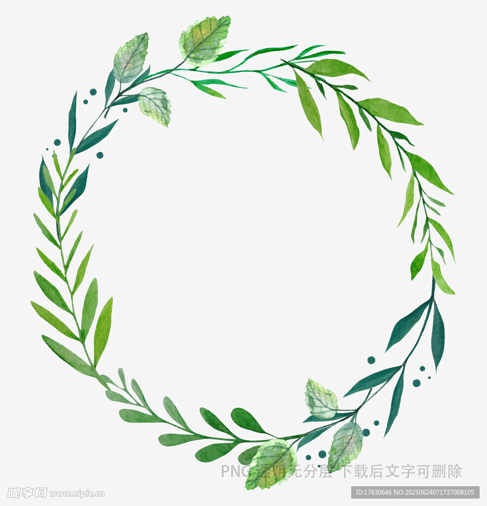 手繪綠葉花環裝飾圖案