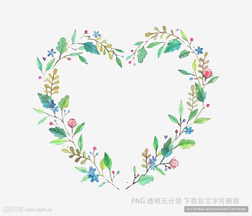 心形花卉花環(huán)插畫