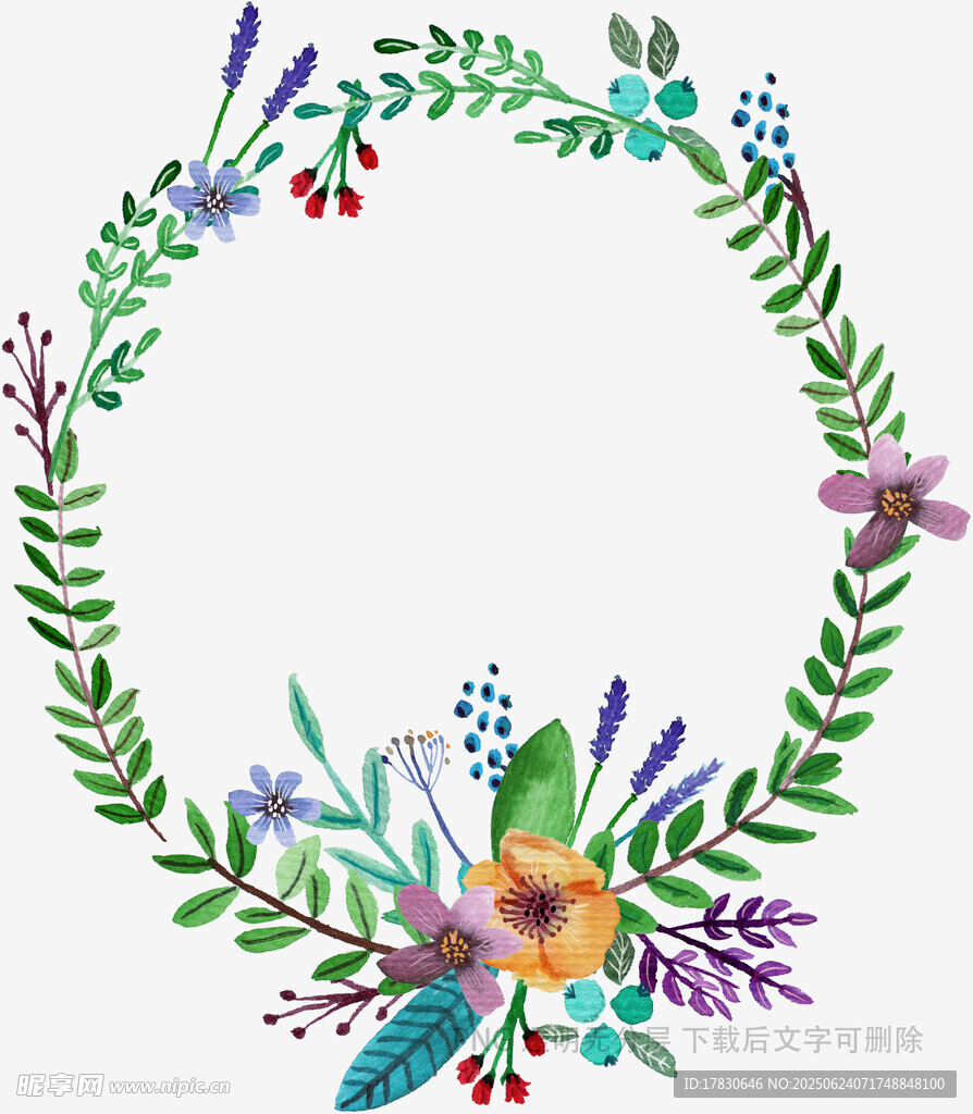 水彩花卉花環(huán)裝飾圖案