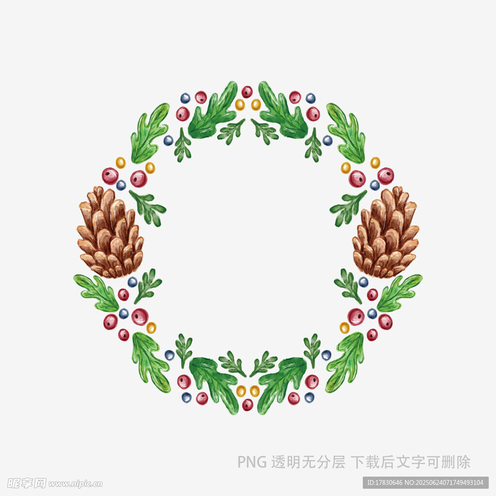 手繪松果花環裝飾圖案