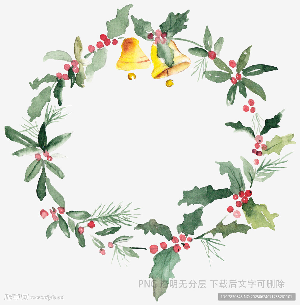 圣誕花環水彩插畫
