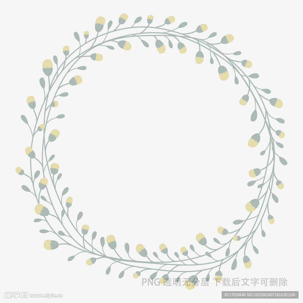 手繪花卉圓形花環圖案