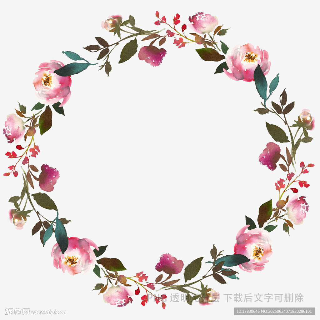 手繪花卉環形裝飾圖案