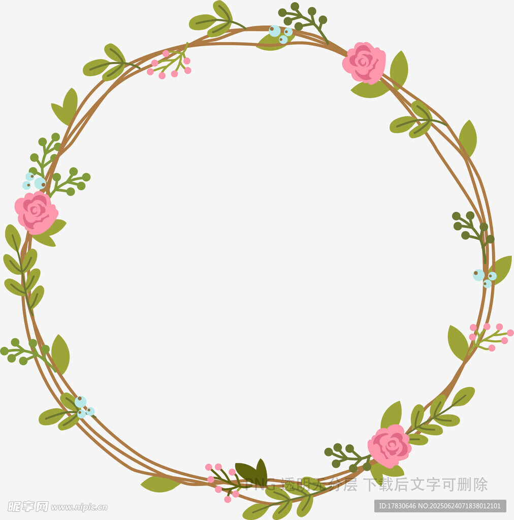 手繪花卉藤蔓圓形花環(huán)