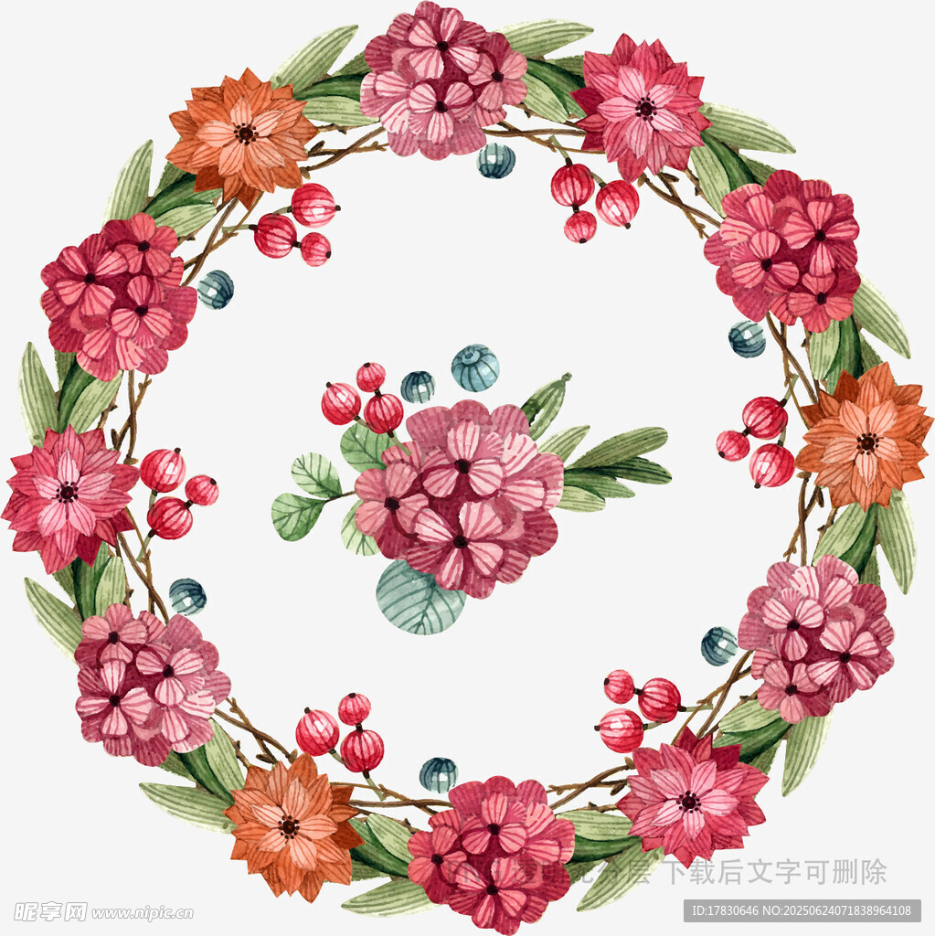 水彩花卉花環(huán)圖案設(shè)計(jì)