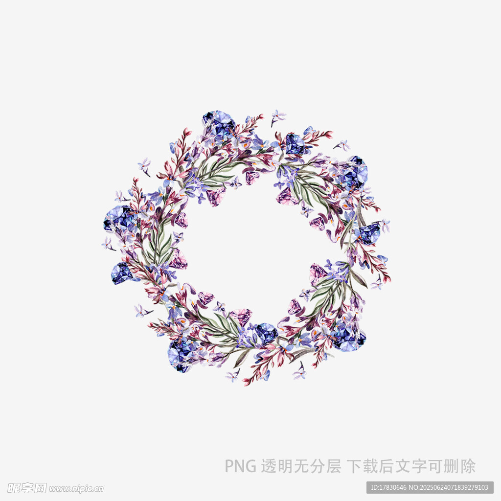 紫色花卉花環(huán)圖案設計