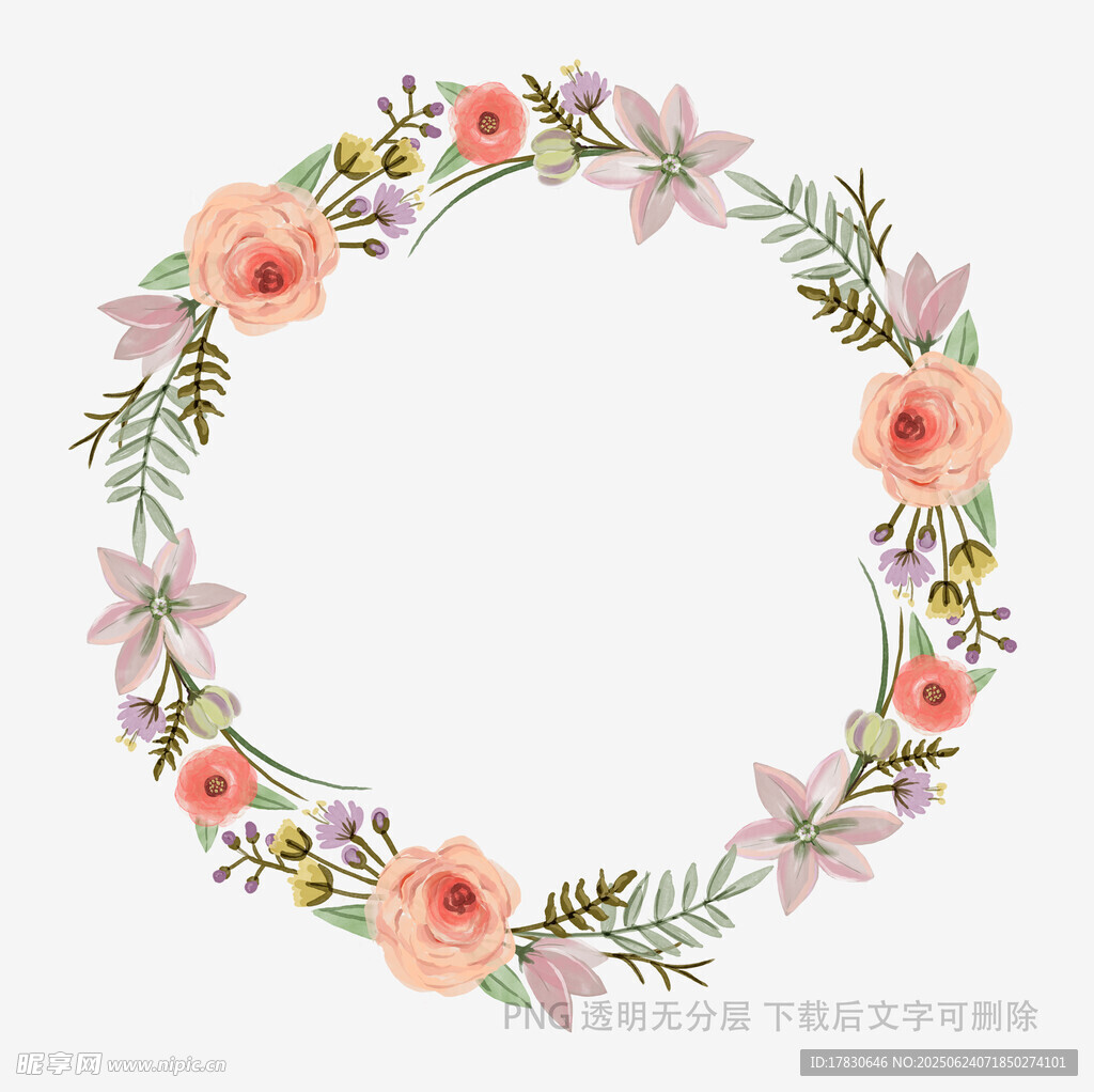 粉色花卉花環(huán)裝飾圖案