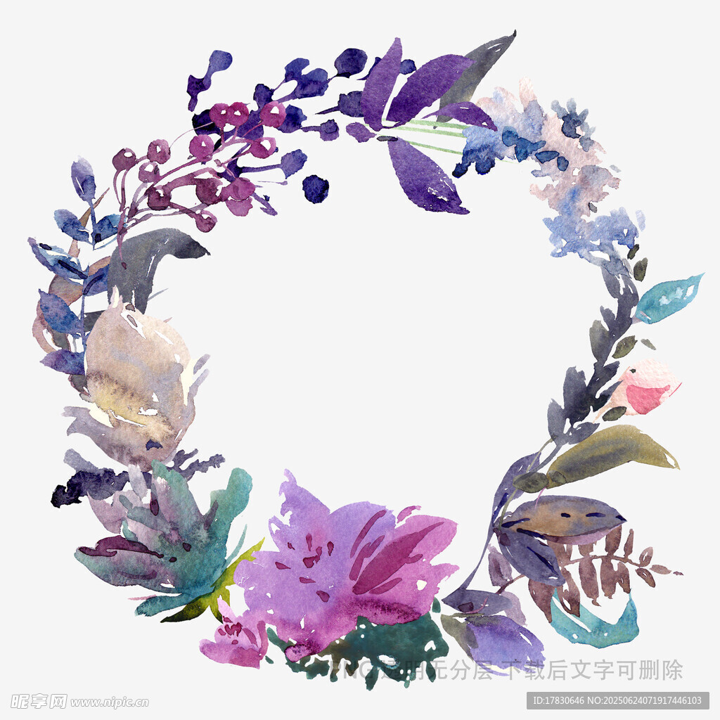 水彩花卉花環(huán)圖案設計