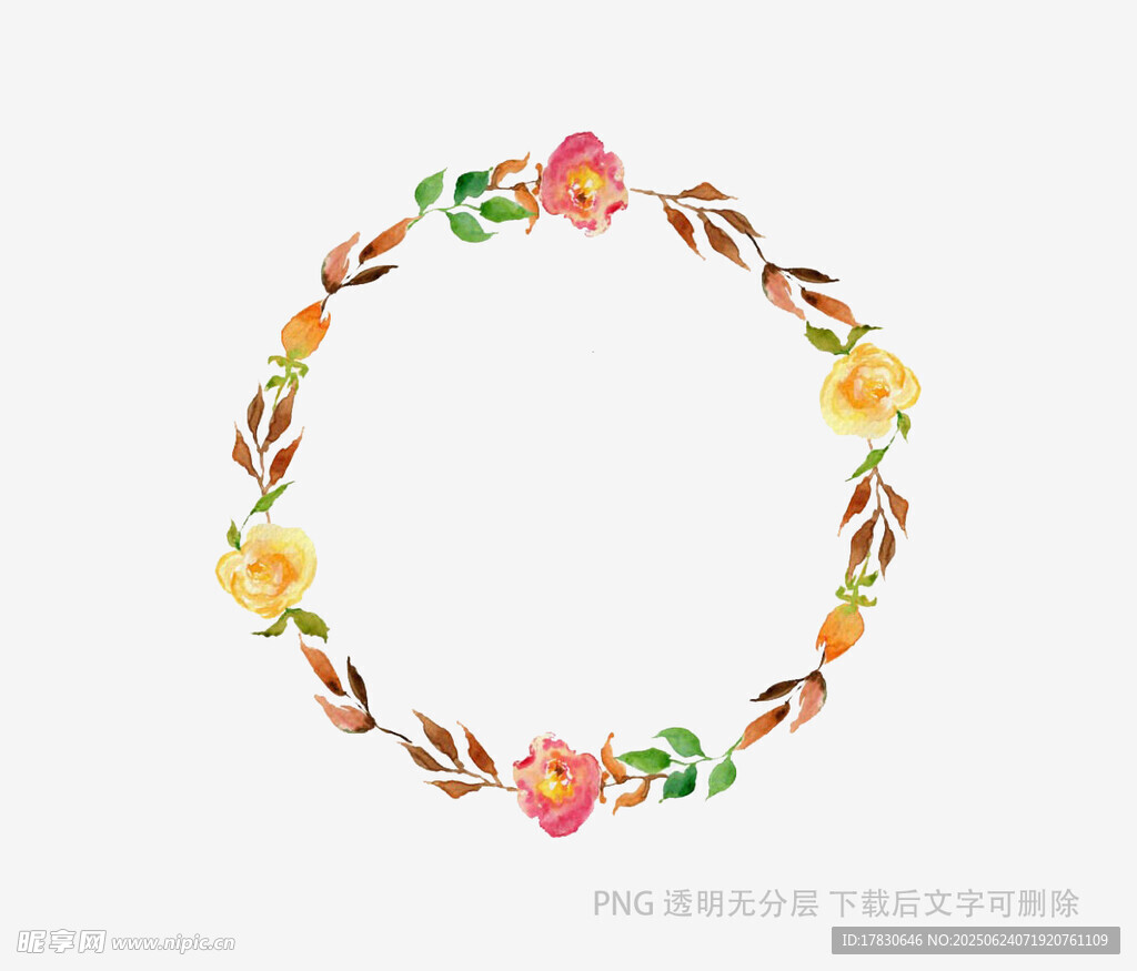 手繪花卉環形裝飾圖案