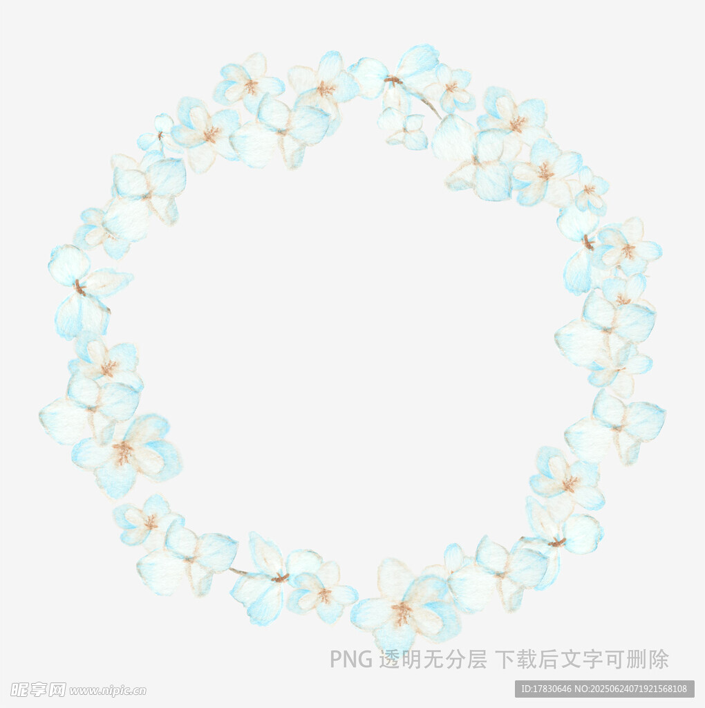 淺藍色花朵環形裝飾圖案