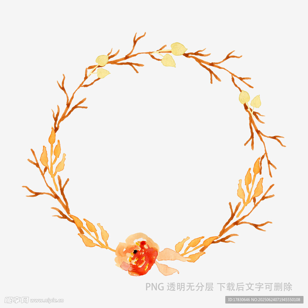 手繪水彩風花卉枝葉花環