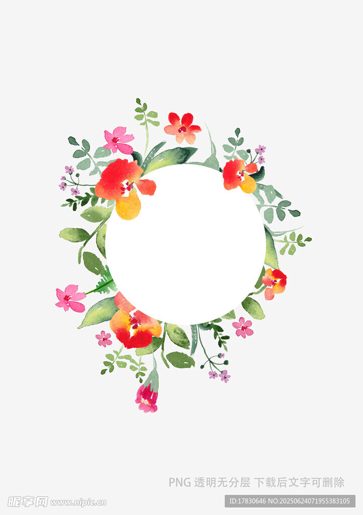 花卉圓形邊框裝飾圖案